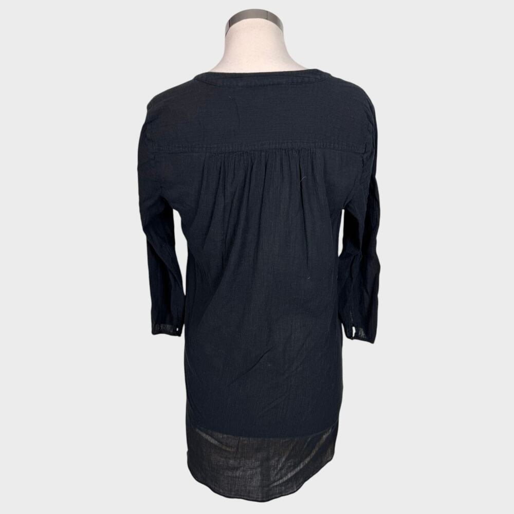 Ann Taylor LOFT Womens XS 100% Cotton Gauzy Black Deep V Tunic - Picture 7 of 8